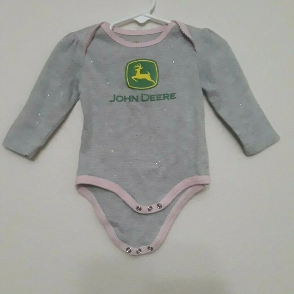 John Deere Gray and Pink Baby Onesie